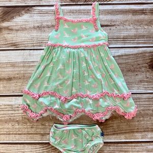 Kickee Pants Dress and Bloomers Hummingbirds 6-12 mo VGUC